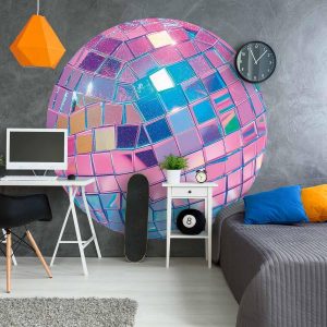 Papier Peint rond - Pink disco ball