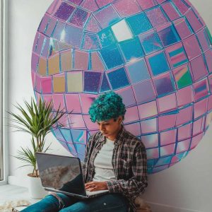 Papier Peint rond - Pink disco ball