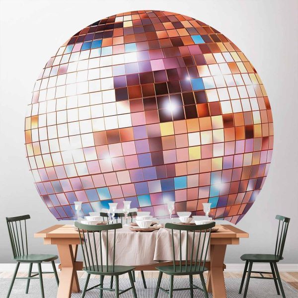 Papier Peint rond - Rose gold disco ball