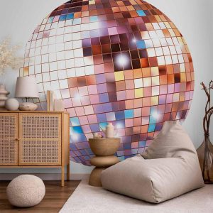 Papier Peint rond - Rose gold disco ball