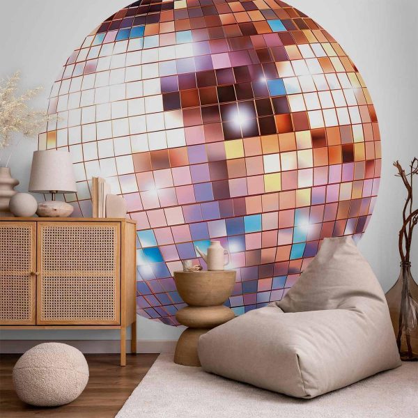 Papier Peint rond - Rose gold disco ball