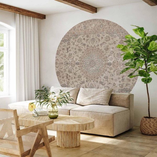 Papier Peint rond - Sand carpet - worn Persian carpet with rich decorative motifs Papier Peint rond - Sand carpet - worn Persian carpet with rich decorative motifs