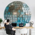 Papier Peint rond - Sky blue disco ball