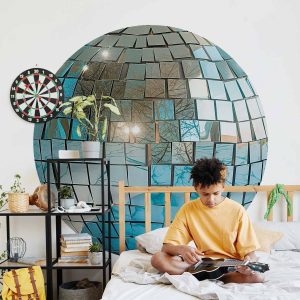 Papier Peint rond - Sky blue disco ball