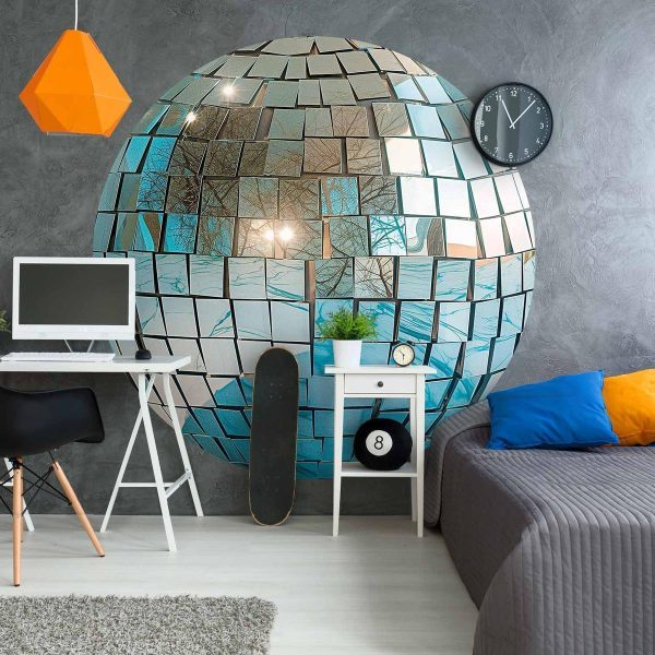 Papier Peint rond - Sky blue disco ball