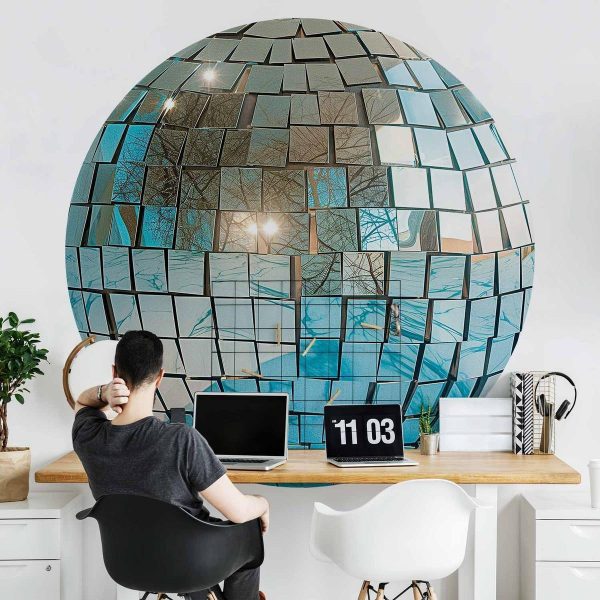 Papier Peint rond - Sky blue disco ball