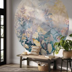 Papier Peint rond - Tapestry pattern with colourful flowers