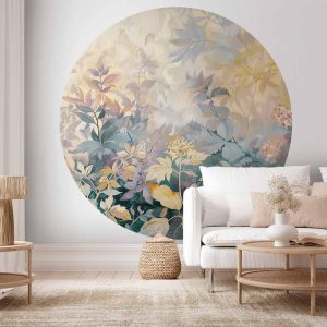 Papier Peint rond - Tapestry pattern with colourful flowers