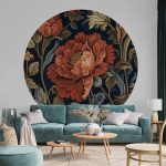 Papier Peint rond - Tapestry-style large retro flowers