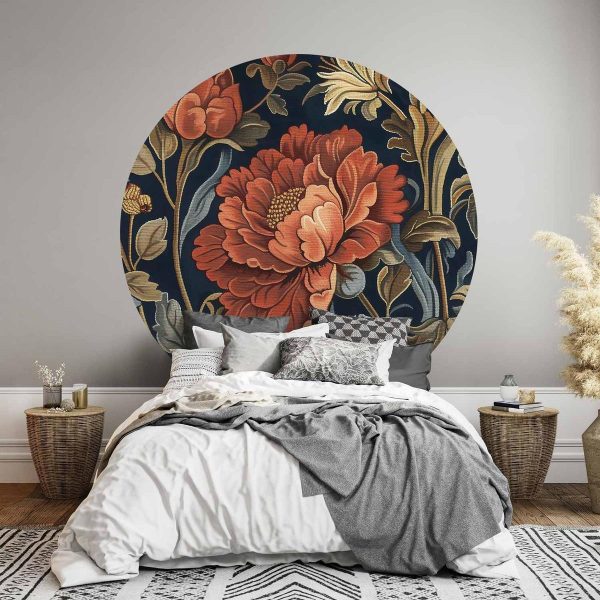 Papier Peint rond - Tapestry-style large retro flowers