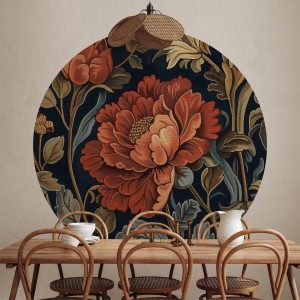 Papier Peint rond - Tapestry-style large retro flowers