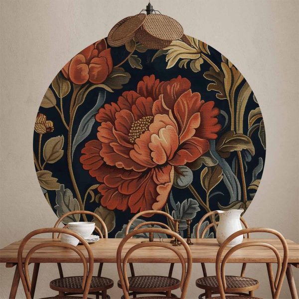 Papier Peint rond - Tapestry-style large retro flowers