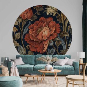 Papier Peint rond - Tapestry-style large retro flowers