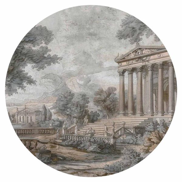 Papier Peint rond - Temple on a hill - Greek architecture in subdued colours