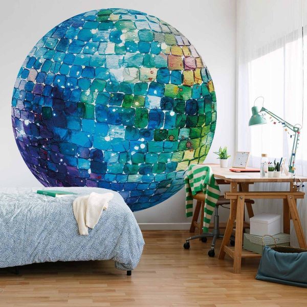 Papier Peint rond - Turquoise disco ball