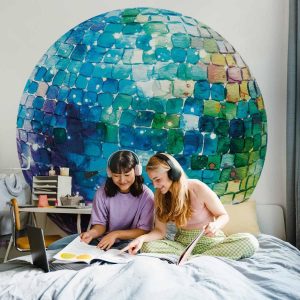 Papier Peint rond - Turquoise disco ball