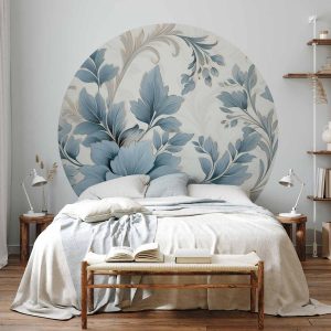 Papier Peint rond - Turquoise ornamental retro flowers