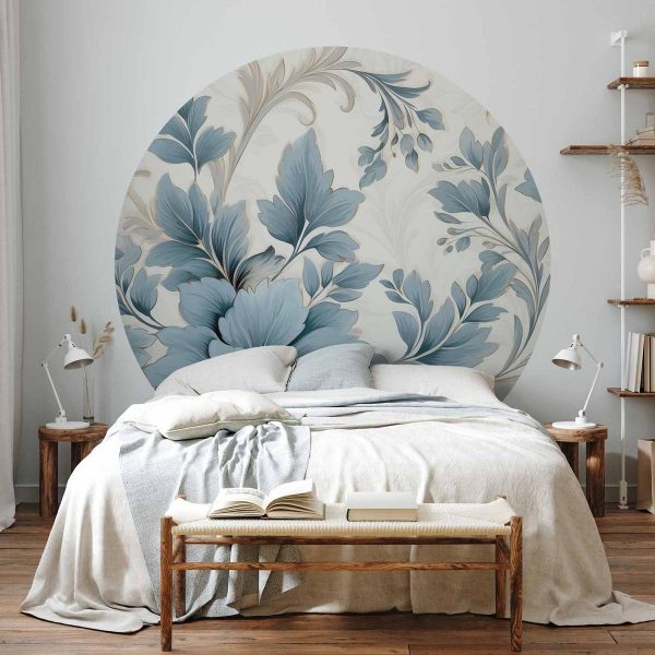Papier Peint rond - Turquoise ornamental retro flowers