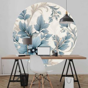 Papier Peint rond - Turquoise ornamental retro flowers