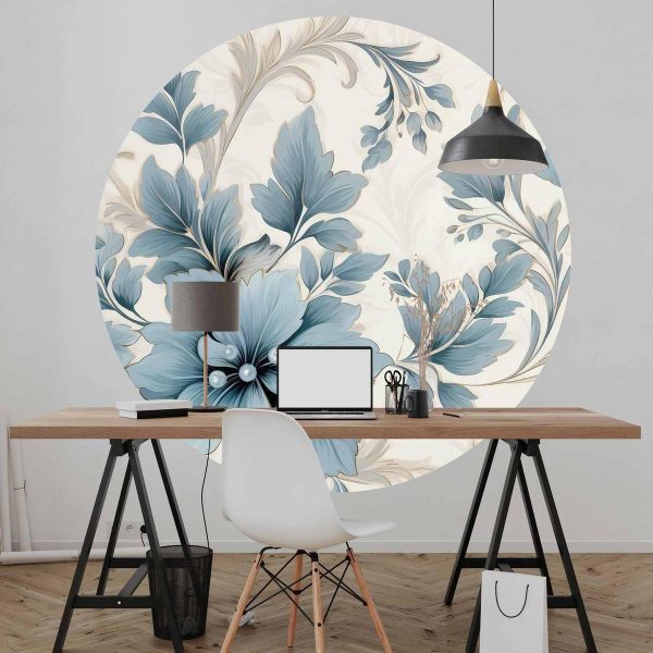 Papier Peint rond - Turquoise ornamental retro flowers