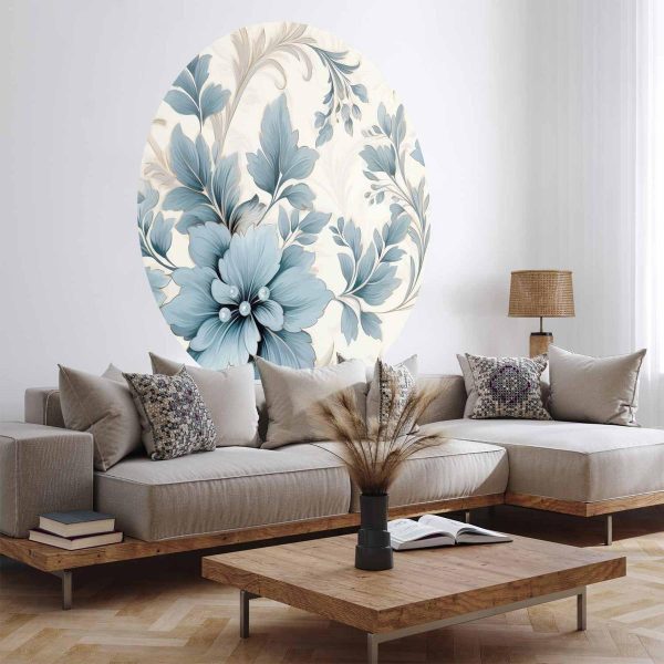 Papier Peint rond - Turquoise ornamental retro flowers