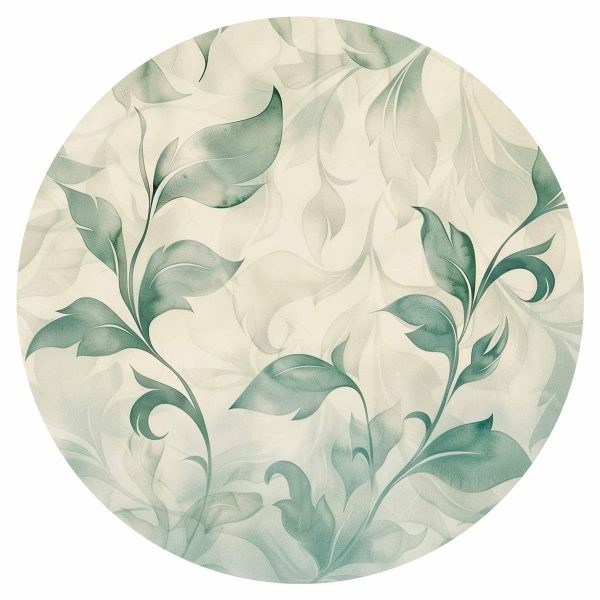 Papier Peint rond - Watercolour green and beige leaves