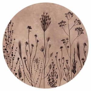 Papier Peint rond - Wildflowers – black plants on lime-wash background