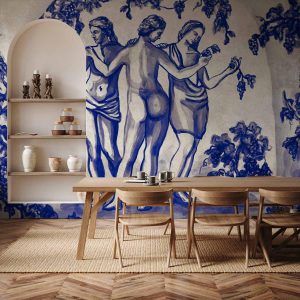 Papier peint - Ancient vineyard - three women in a portal painted with blue ink