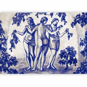 Papier peint - Ancient vineyard - three women in a portal painted with blue ink