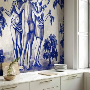 Papier peint - Ancient vineyard - three women in a portal painted with blue ink