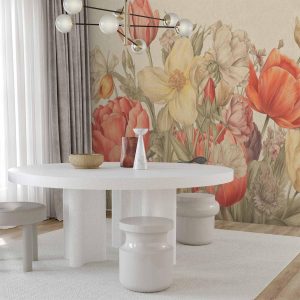 Papier peint - Bouquet of flowers on a cream background