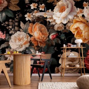 Papier peint - Colourful flowers on a black background