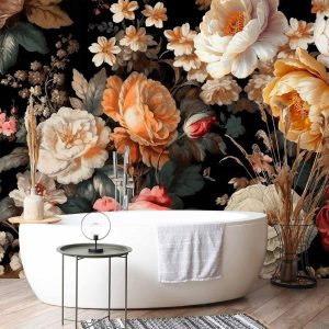 Papier peint - Colourful flowers on a black background