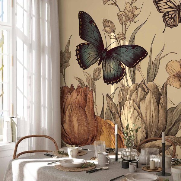 Papier peint - Colourful tulips on a cream background