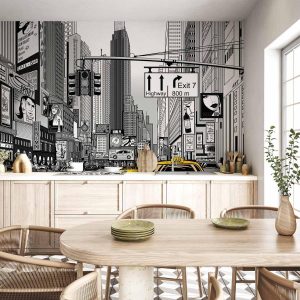 Papier peint - Comic book city - New York street in pop art style