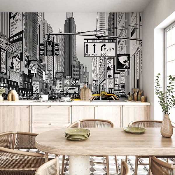 Papier peint - Comic book city - New York street in pop art style