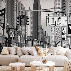Papier peint - Comic book city - New York street in pop art style