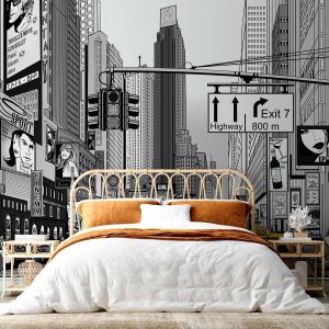 Papier peint - Comic book city - New York street in pop art style