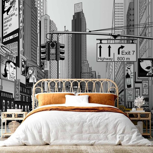 Papier peint - Comic book city - New York street in pop art style