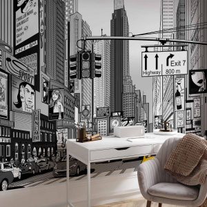Papier peint - Comic book city - New York street in pop art style