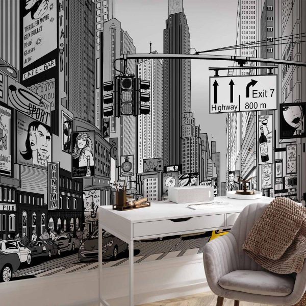 Papier peint - Comic book city - New York street in pop art style