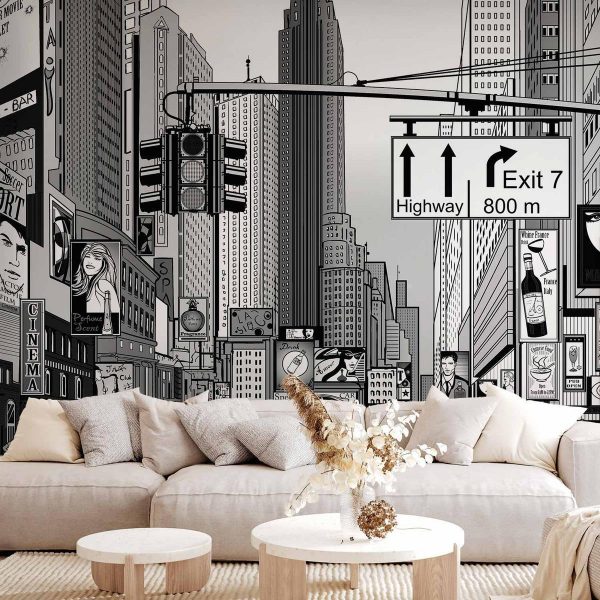 Papier peint - Comic book city - New York street in pop art style