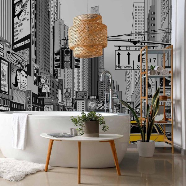 Papier peint - Comic book city - New York street in pop art style