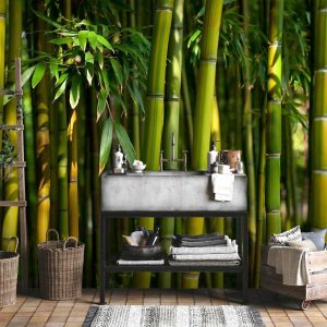 Papier peint - Eucalyptus alley – bamboo grove in juicy green tone