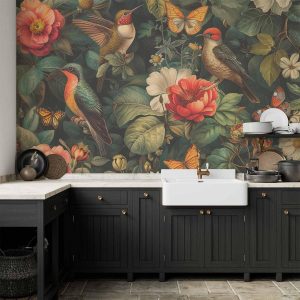 Papier peint - Flowers, birds and butterflies – vintage-style illustration