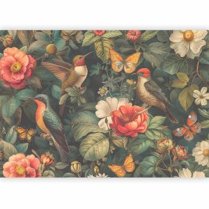 Papier peint - Flowers, birds and butterflies – vintage-style illustration