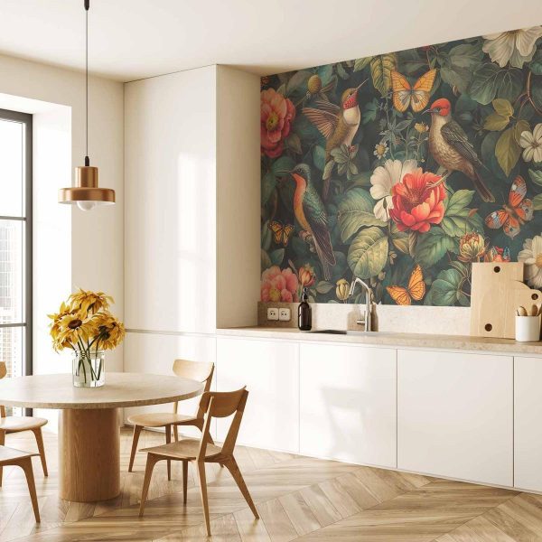 Papier peint - Flowers, birds and butterflies – vintage-style illustration