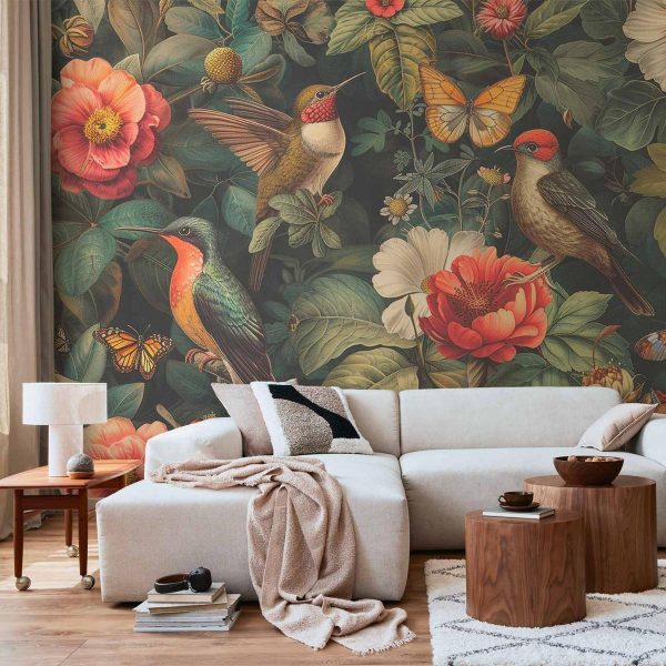 Papier peint - Flowers, birds and butterflies – vintage-style illustration Papier peint - Flowers, birds and butterflies – vintage-style illustration