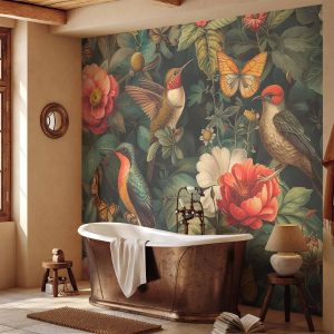 Papier peint - Flowers, birds and butterflies – vintage-style illustration