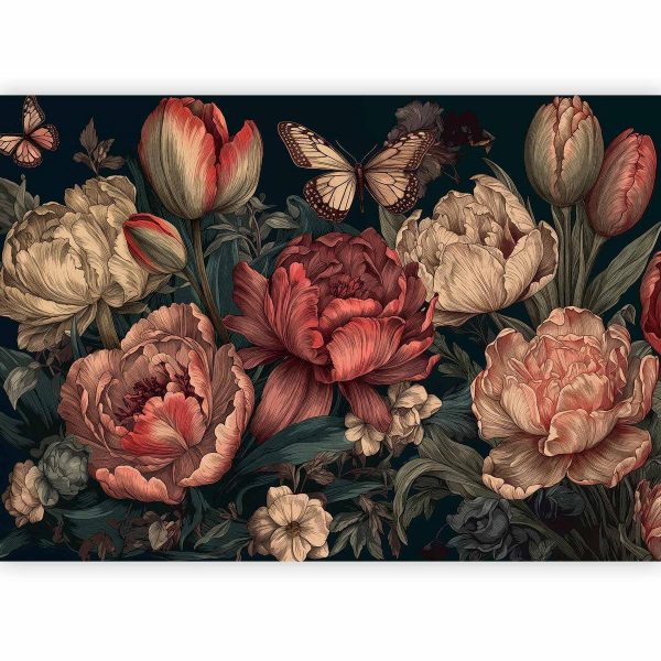 Papier peint - Flowers on a turquoise background